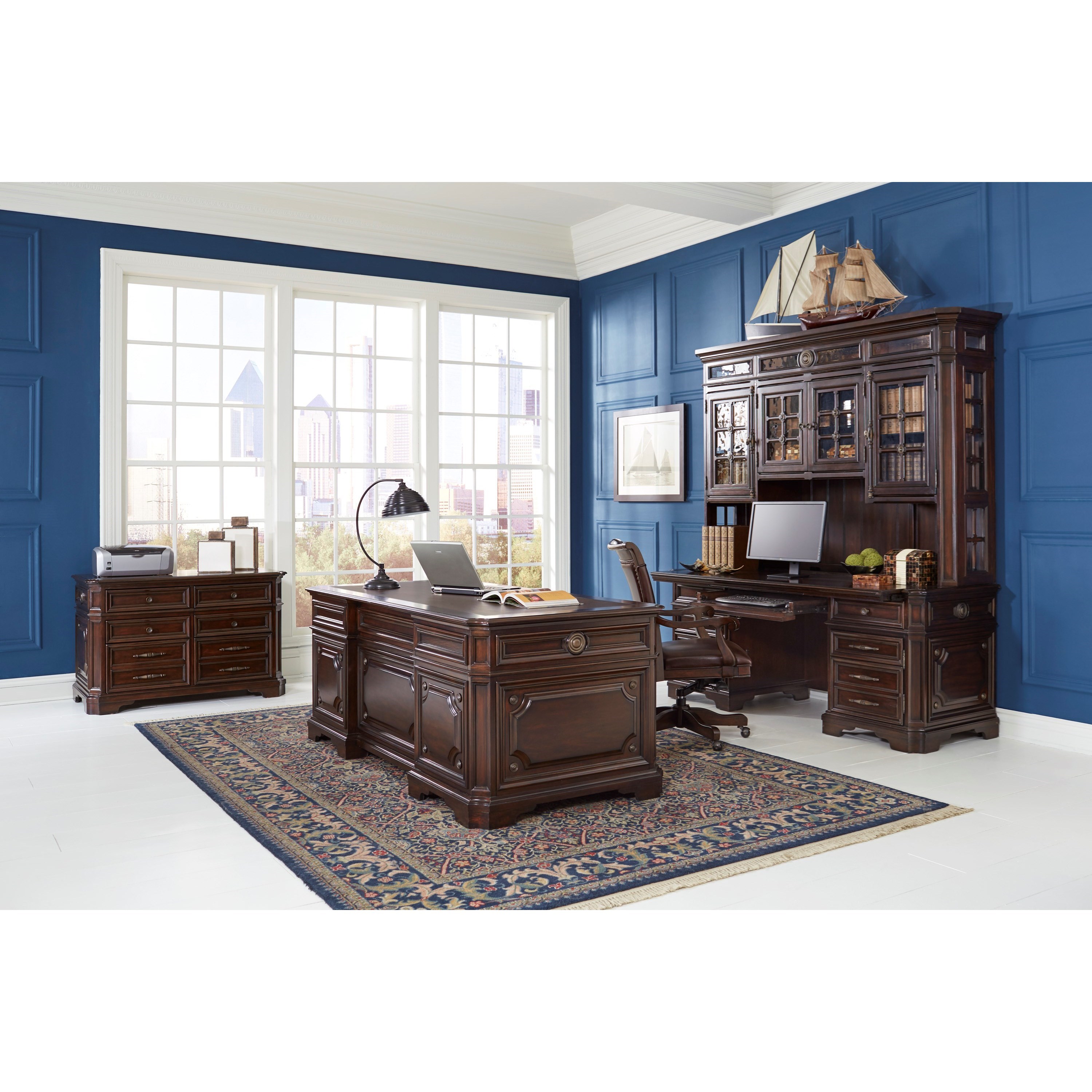 Aspenhome Sheffield Traditional 75" Executive Desk with File Drawers